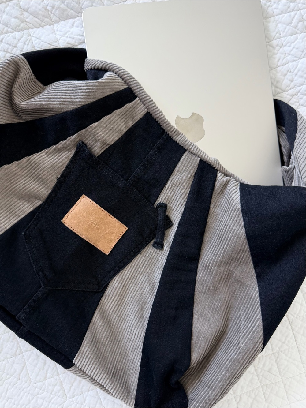 OOAK Handmade Upcycled Zara Denim Velvet Patchwork Hobo Shoulder Bag - Picture 7 of 10